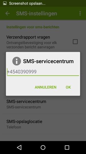 Voer het SMS-servicecentrum nummer in en selecteer OK