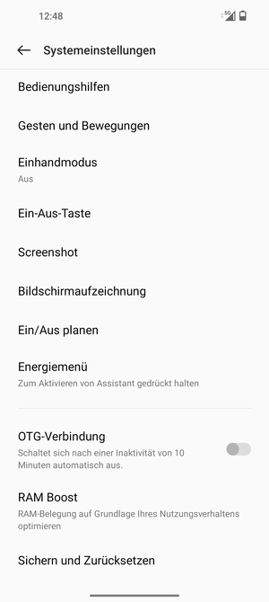 Scrollen Sie und wählen Sie Sichern und Zurücksetzen