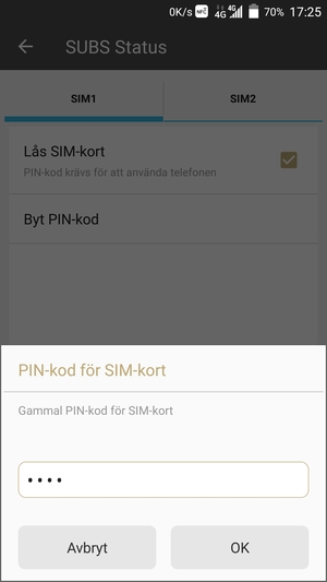Ange din Gamla PIN-kod för SIM-kort och välj OK