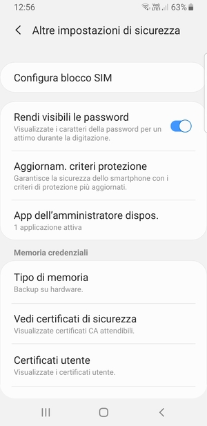 Seleziona Configura blocco SIM