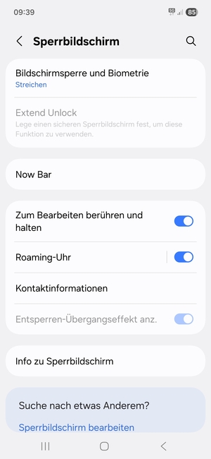Wählen Sie Bildschirmsperre und Biometrie