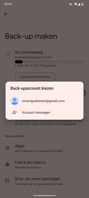 Selecteer uw back-up-account