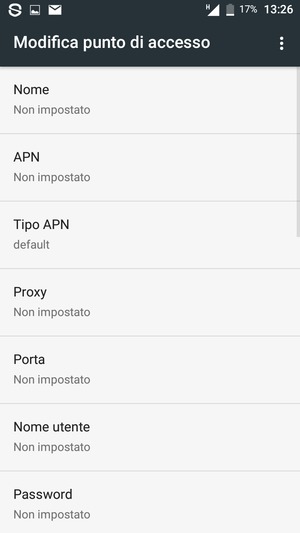 Inserisci le informazioni di Internet
