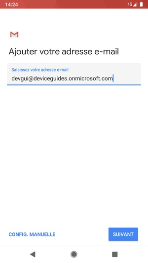 Saisissez votre adresse e-mail et sélectionnez CONFIG. MANUELLE