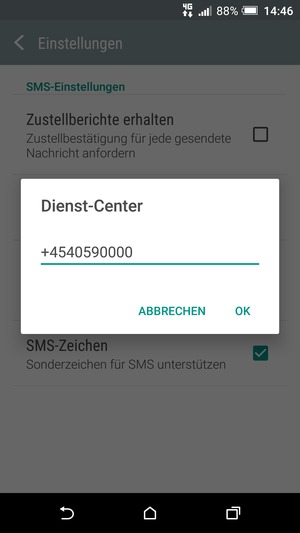 Geben Sie die Dienst-Center Nummer ein und wählen Sie OK