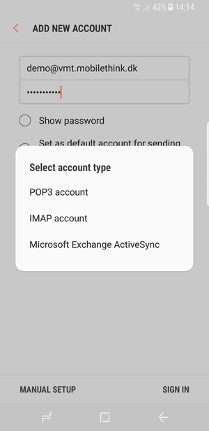Select POP3 account or IMAP account