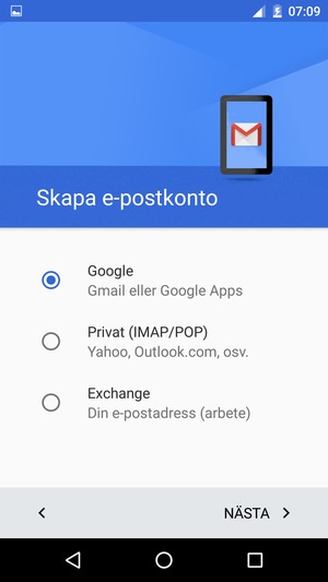 Välj Google och välj NÄSTA