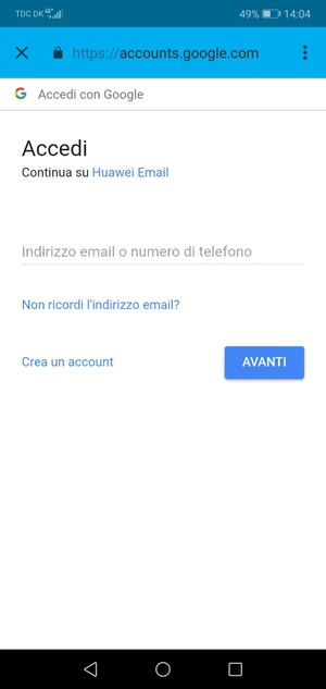 Inserisci il tuo indirizzo Gmail e seleziona AVANTI