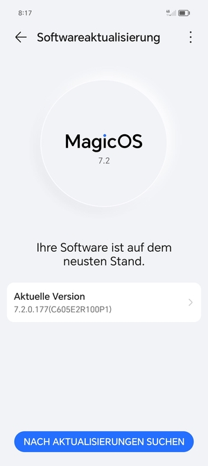 Falls Ihr Handy aktualisiert ist, wird Ihnen der folgende Bildschirm angezeigt