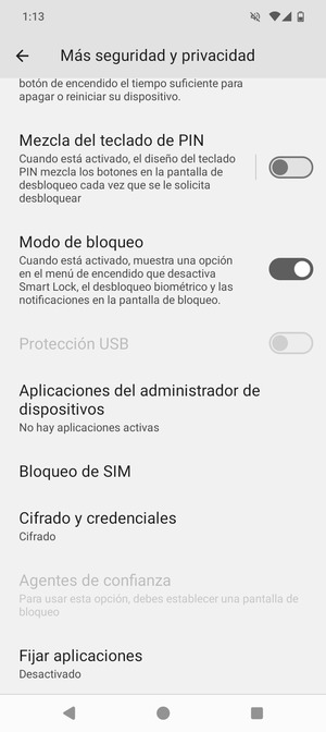 Desplácese y seleccione Bloqueo de SIM