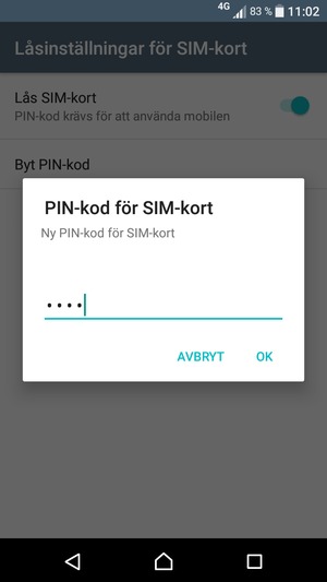Ange din Nya PIN-kod för SIM-kort och välj OK