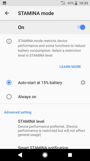 Turn on STAMINA mode