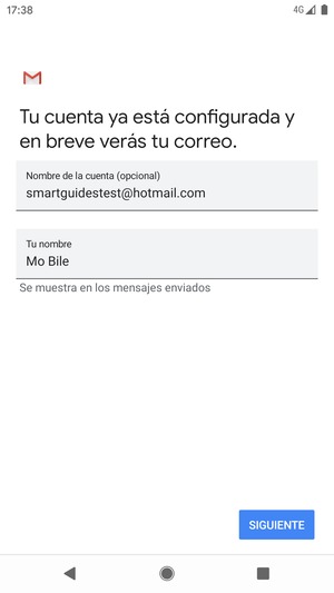 Déle a su cuenta un nombre y escriba su nombre. Seleccione SIGUIENTE