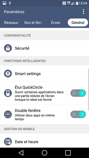 Faites défiler et sélectionnez Sécurité