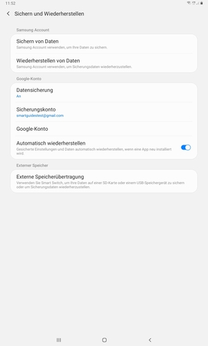 Wählen Sie Sicherungskonto