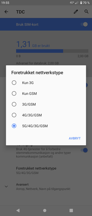 Velg ønsket alternativ