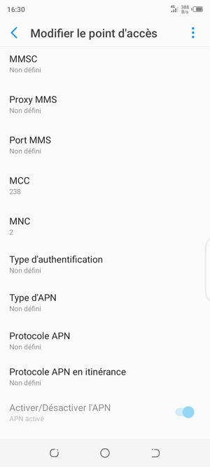 Faites défiler vers le bas et saisissez les informations MMS