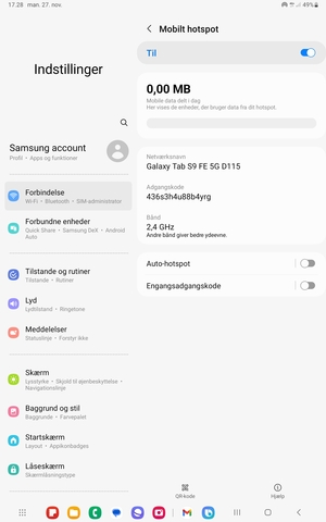 Din tablet er nu sat op til brug som modem