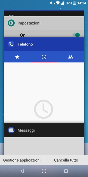 Seleziona Cancella tutto per chiudere tutte le applicazioni in esecuzione