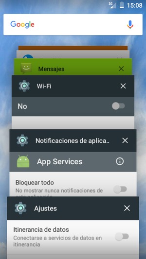 Seleccione el icono X para cerrar todas las aplicaciones en ejecución