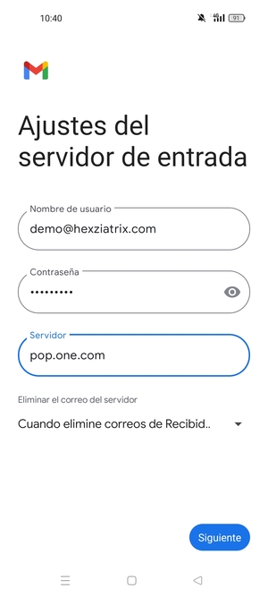 Introduzca Nombre de usario  y la dirección de servidor entrada. Seleccione Siguiente
