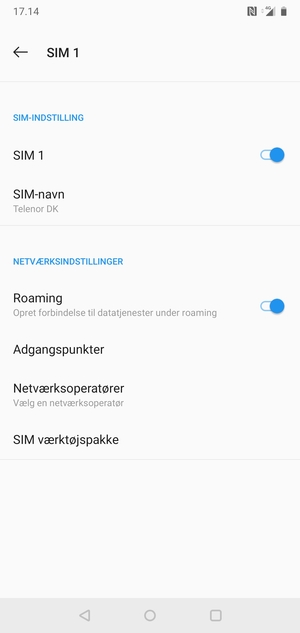 Slå Roaming til eller fra