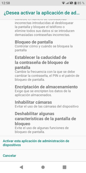 Desplácese y seleccione Activar esta aplicación de administración de dispositivos