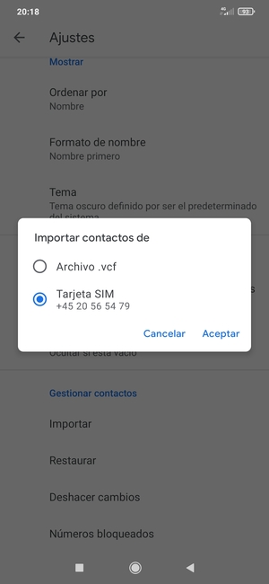 Seleccione Tarjeta SIM y luego seleccione Aceptar
