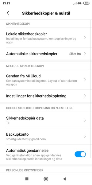 Vælg Backupkonto