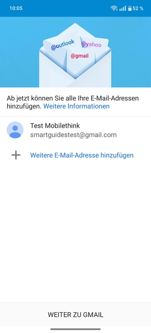 Wählen Sie WEITER ZU GMAIL