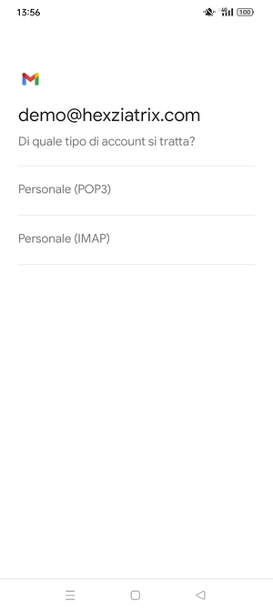 Seleziona Personale (POP3) o Personale (IMAP)