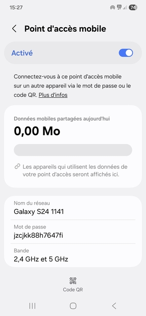 Votre téléphone est maintenant configuré pour être utilisé comme modem