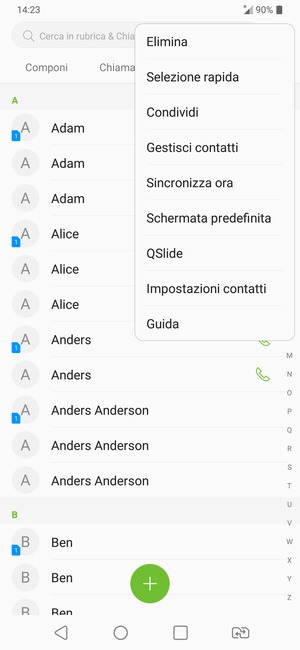 Seleziona Gestisci contatti