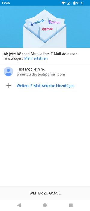 Wählen Sie WEITER ZU  GMAIL