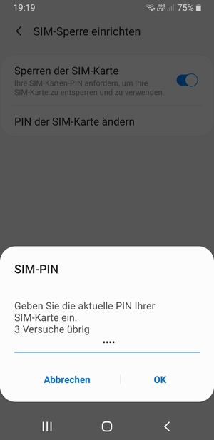 Geben Sie Ihre Aktuelle PIN Ihrer SIM-Karte ein und wählen Sie OK