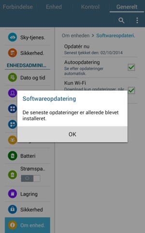 Hvis din tablet er opdateret, vælg OK