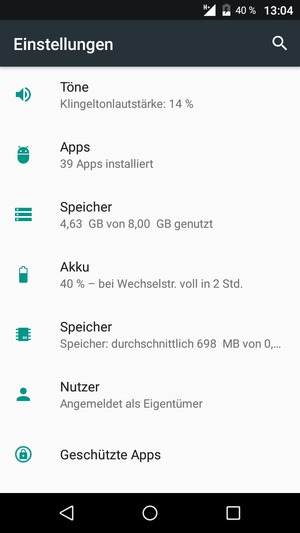 Scrollen Sie und wählen Sie Akku