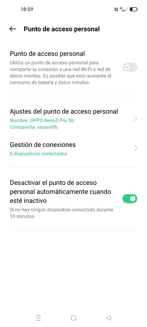 Seleccione Ajustes del punto de acceso personal