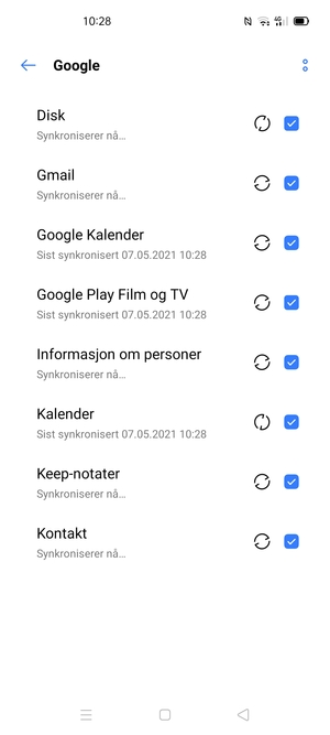 Dine kontakter fra Google vil synkroniseres til din Realme