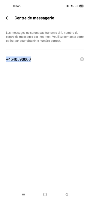 Saisissez le numéro du Centre de messagerie