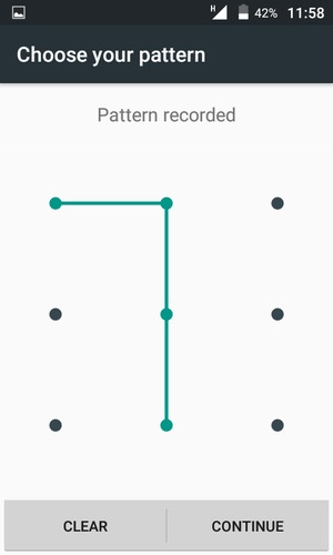 Draw an unlock pattern and select CONTINUE