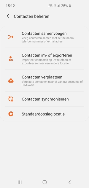 Selecteer Contacten im- of exporteren
