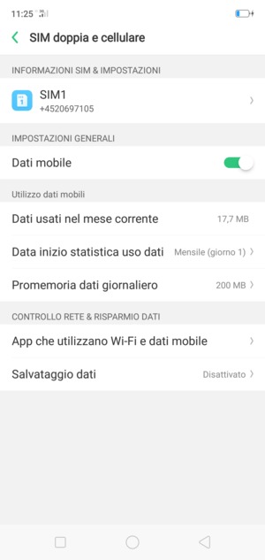 Seleziona SIM1 o SIM2