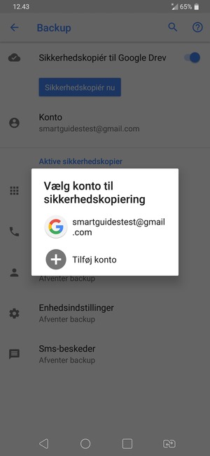 Vælg din sikkerhedskopi-konto