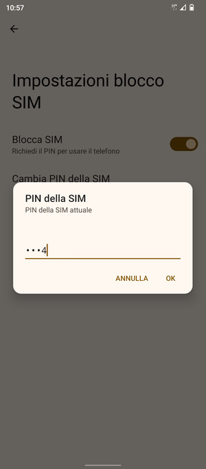 Inserisci PIN della SIM attuale e seleziona OK
