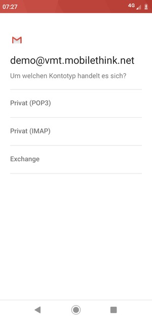 Wählen Sie Privat (POP3) oder Privat (IMAP)