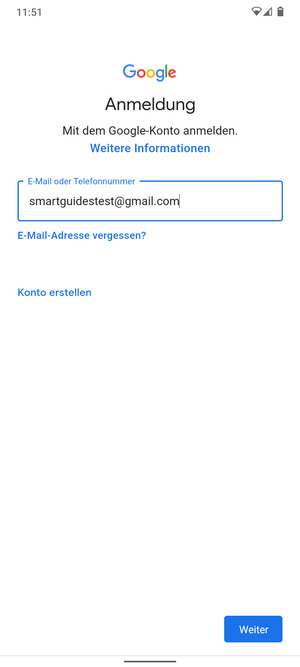 Geben Sie Ihre Gmail Adresse ein und wählen Sie Weiter