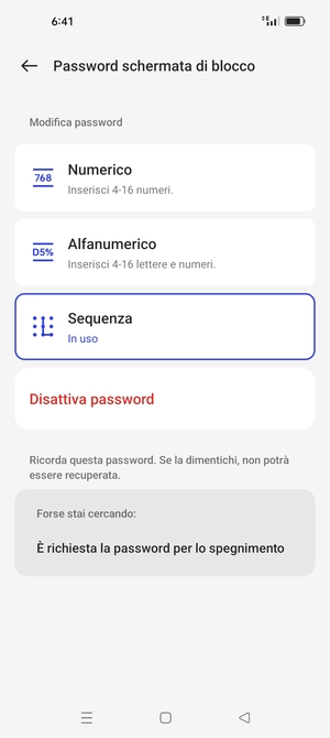 Il tuo telefono è ora protetto dal blocco schermo