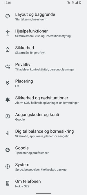 Scroll til og vælg Sikkerhed