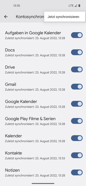 Wählen Sie Jetzt synchonisieren